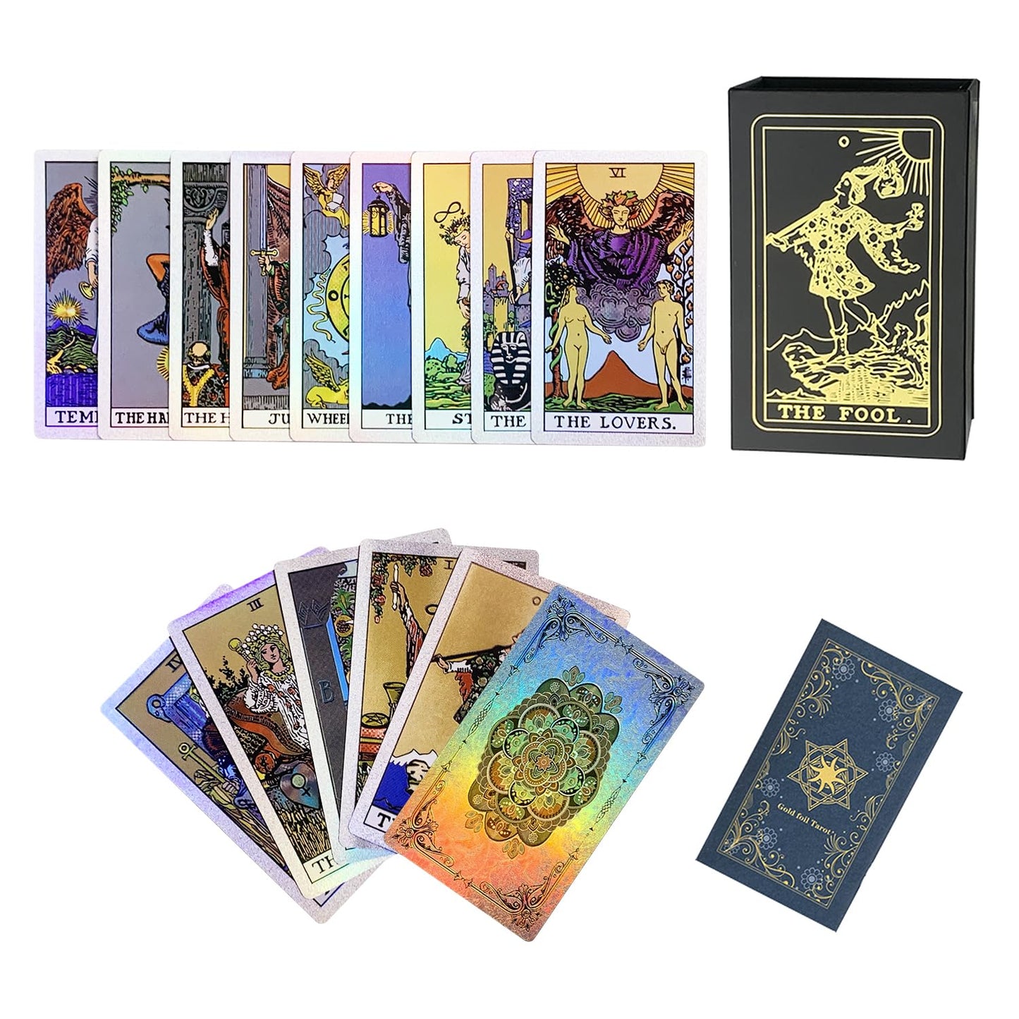 Colored Foil Tarot Set - Waterproof PVC w/ Guide