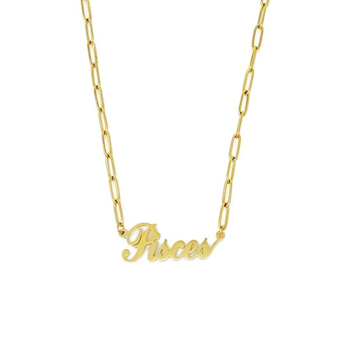 18k Gold Paperclip Chain Zodiac Necklace