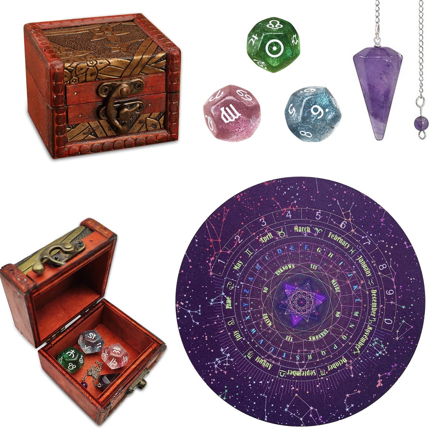 MysticAura Pendulum Tarot Set with Amethyst & Wooden Box