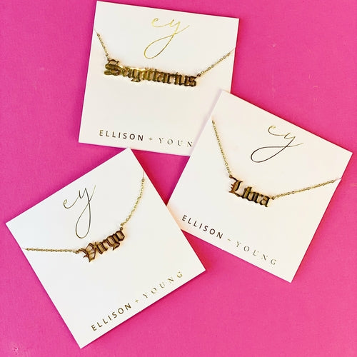 Old English Zodiac Necklace | Choose Your Sign