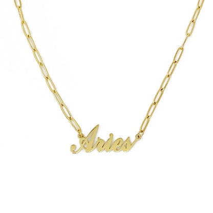18k Gold Paperclip Chain Zodiac Necklace