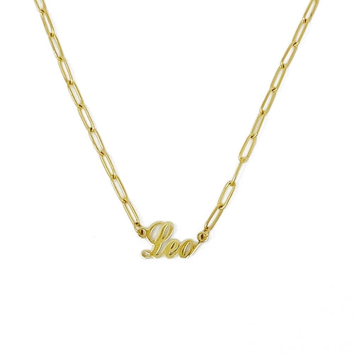 18k Gold Paperclip Chain Zodiac Necklace