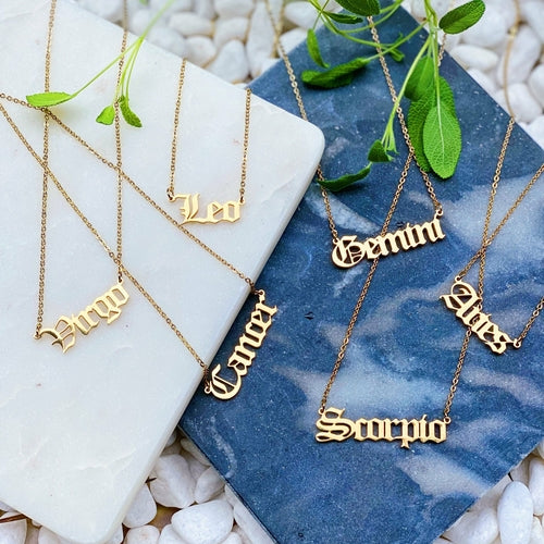 Old English Zodiac Necklace | Choose Your Sign