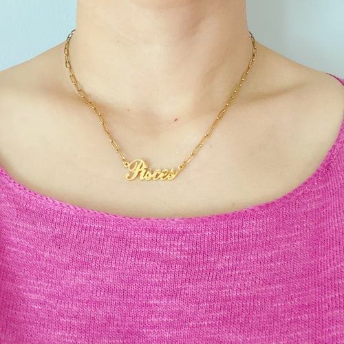 18k Gold Paperclip Chain Zodiac Necklace
