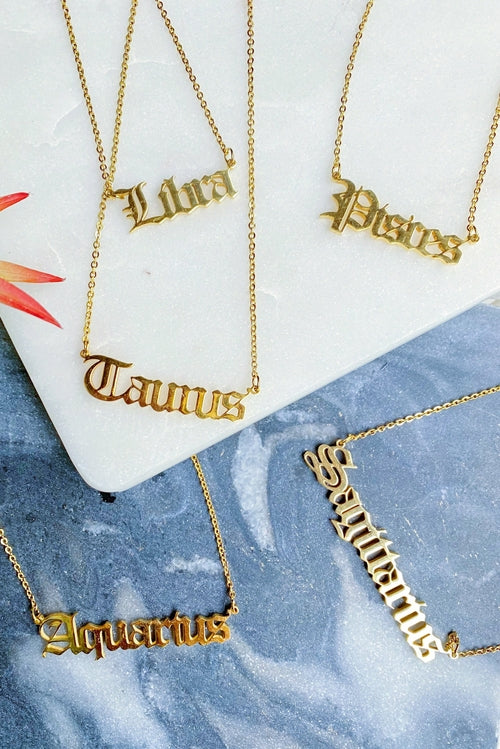 Old English Zodiac Necklace | Choose Your Sign