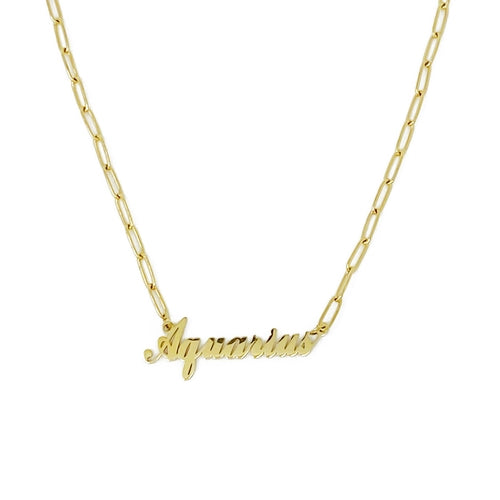 18k Gold Paperclip Chain Zodiac Necklace