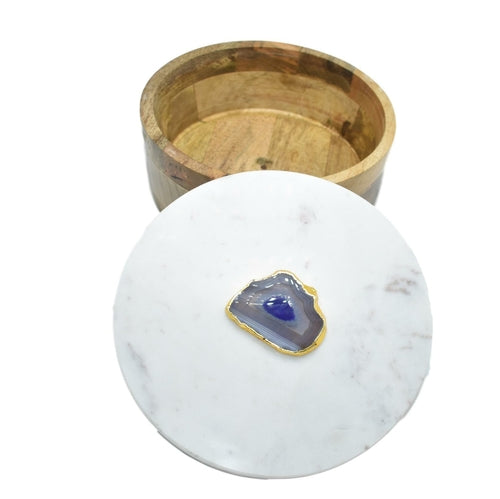 Goddess Divine Wooden Box with Marble Lid & Crystal Decor