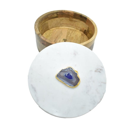Goddess Divine Wooden Box with Marble Lid & Crystal Decor