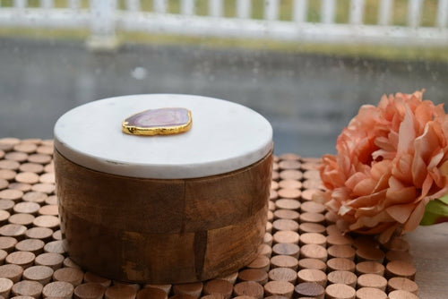 Goddess Divine Wooden Box with Marble Lid & Crystal Decor