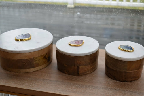 Goddess Divine Wooden Box with Marble Lid & Crystal Decor