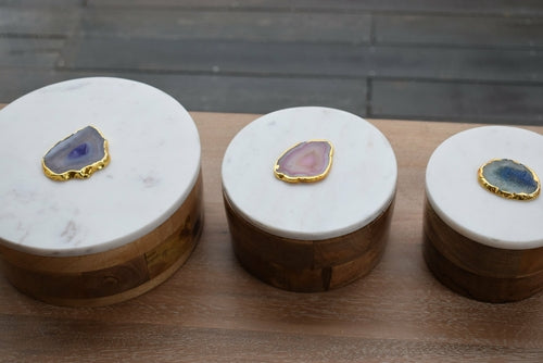 Goddess Divine Wooden Box with Marble Lid & Crystal Decor