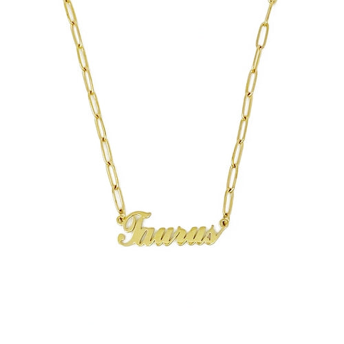 18k Gold Paperclip Chain Zodiac Necklace