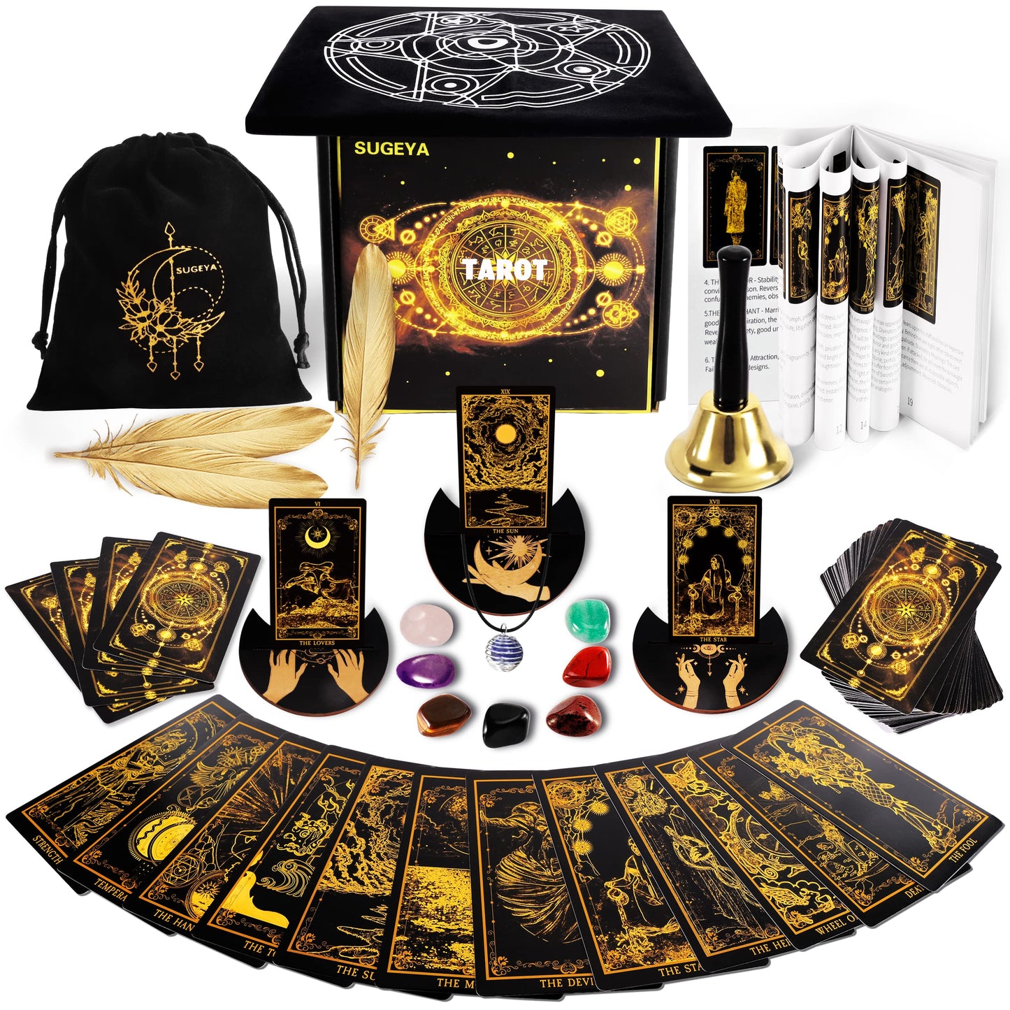 Ultimate Tarot Ritual Kit with Crystals, Cloth, Tarot Deck, Bell, Pouch & More