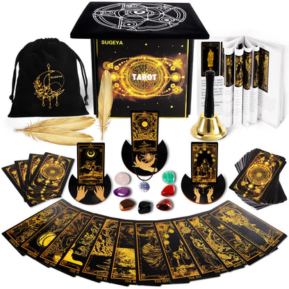 Ultimate Tarot Ritual Kit with Crystals, Cloth, Tarot Deck, Bell, Pouch & More